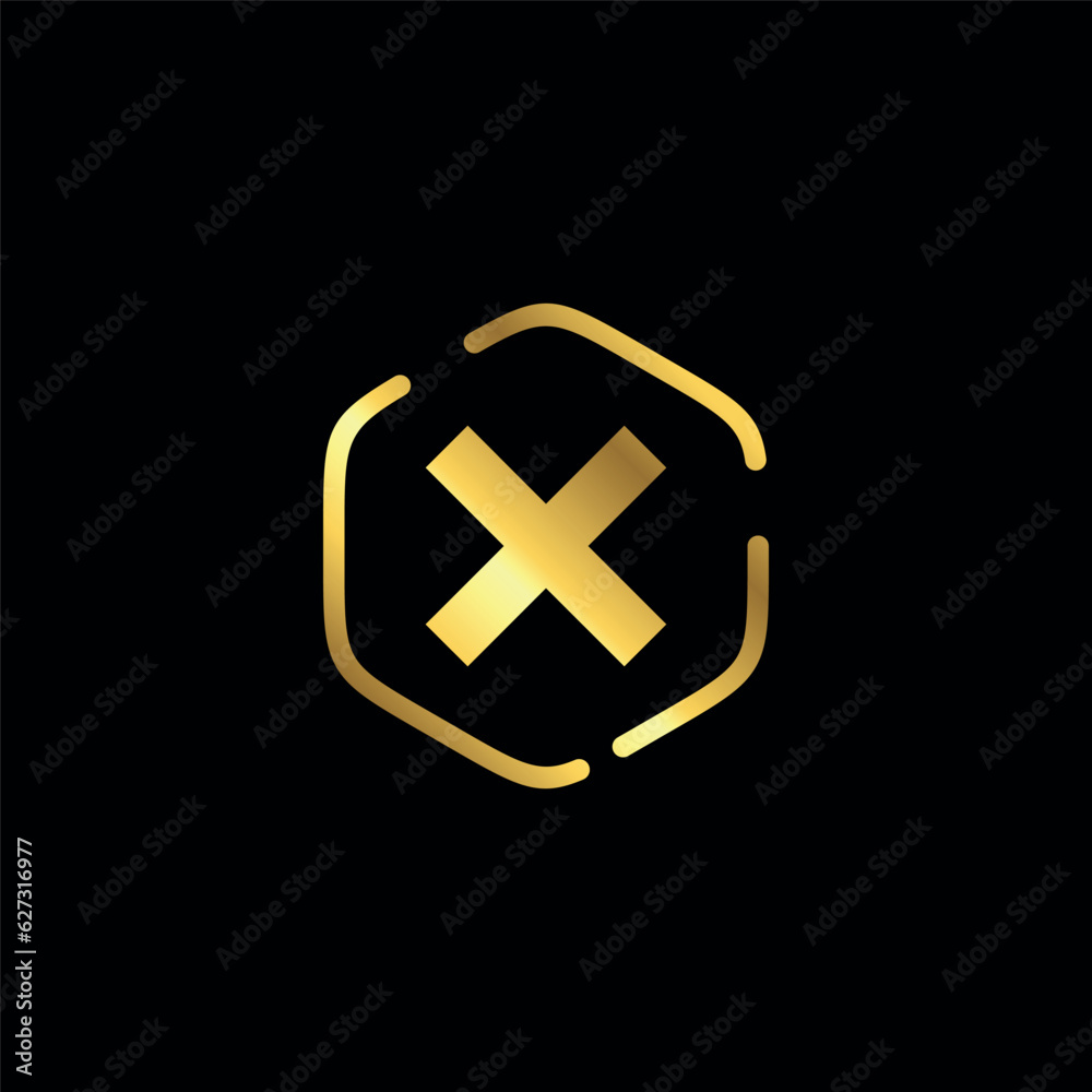 Obraz premium Gold Color Cross Sign Cancel Denial Icon Vector