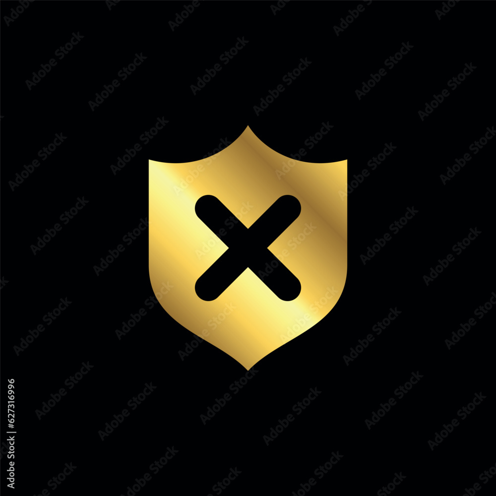 Fototapeta premium Gold Color Cross Sign Cancel Denial Icon Vector