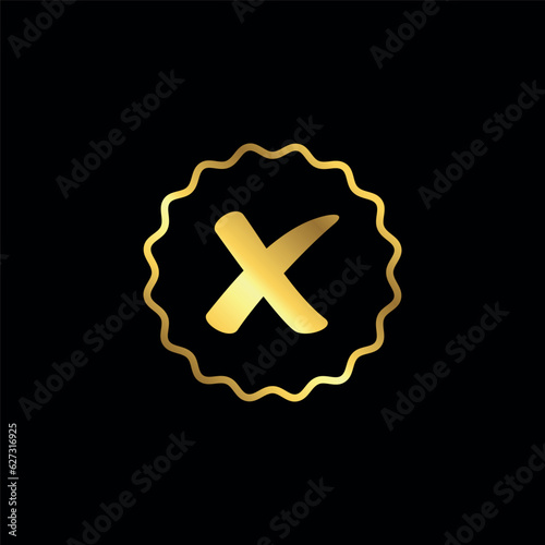 Gold Color Cross Sign Cancel Denial Icon Vector