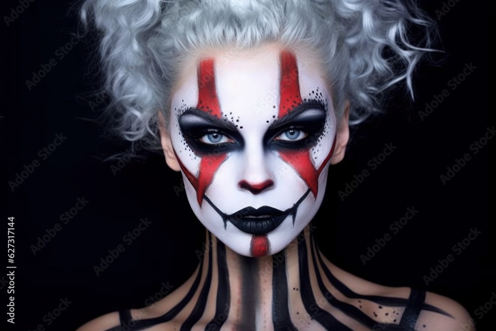 Portrait of beautiful woman with face painting. Halloween makeup. Creative face art, carnival and fashion concept