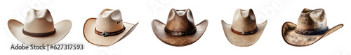 Photo Set of cowboy hats. Isolated on a transparent background.