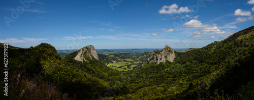 Panorama Roches Tuilière et Sanadoire, Parc Naturel Régional des Volcans d'Auvergne, Massif Central, France photo