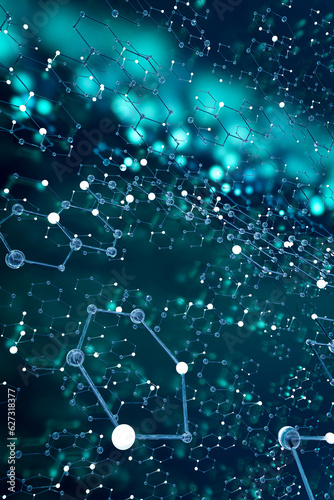 3d render of molecular pattern in shade of blue