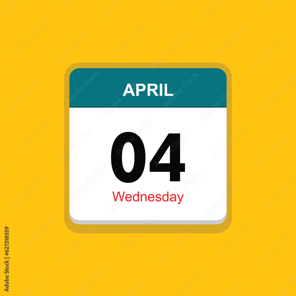 wednesday 04 april icon with yellow background, calender icon