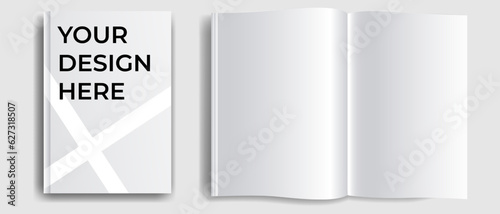 Notepad mockup with space for your image, text or branding details. Blank notepad mockup with shadow on white background. Vector illustration EPS 10