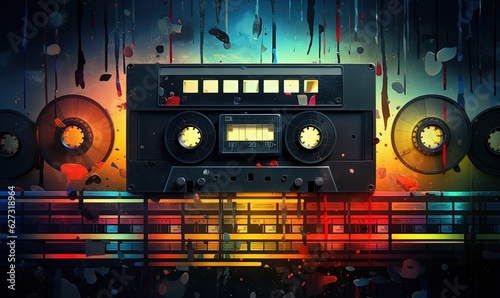 Old radio tape, retro 80s and 90s style background. Generative AI