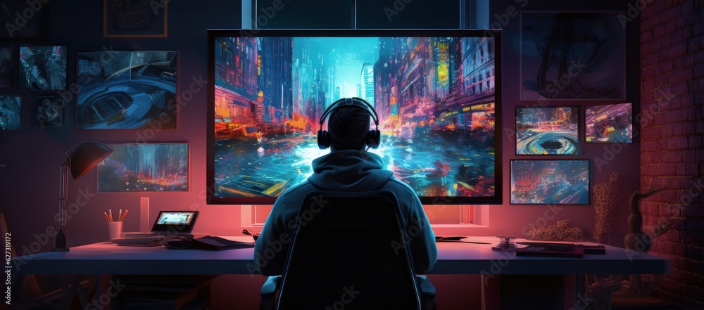 Robust and futuristic gamer computer, cpu with rgb neon lights, gaming concept. Generative AI Robust and futuristic gamer computer, cpu with rgb neon lights, gaming concept. Generative AI