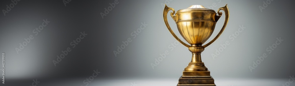 White background with golden trophy and space for writing. Generative AI White background with golden trophy and space for writing. Generative AI