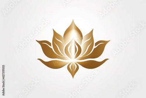 Golden lotus flower illustration, logo style. Generative AI