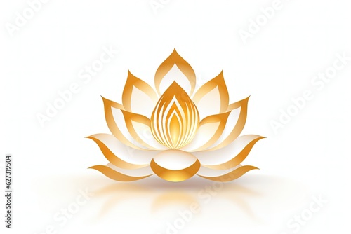 Golden lotus flower illustration, logo style. Generative AI