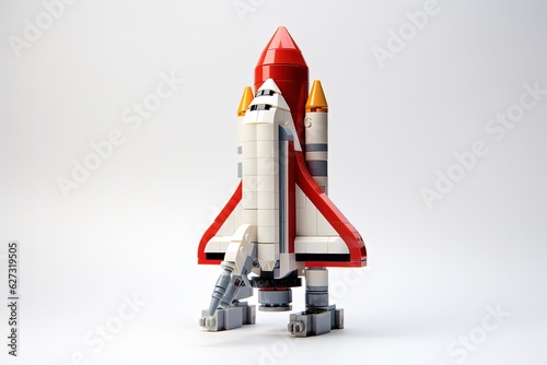 Toy parts to assemble, Space rocket on white background. Generative AI