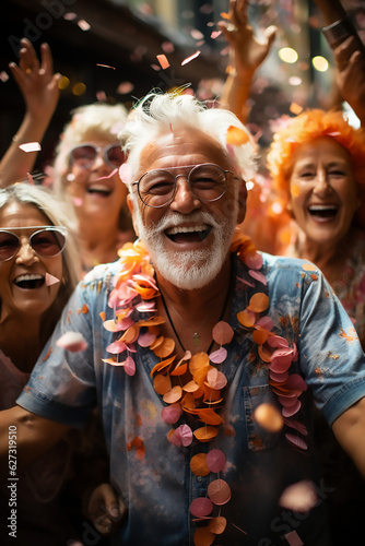 Portrait group of senior old people man woman celebrate happy smile