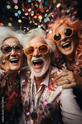Portrait group of senior old people man woman celebrate happy smile