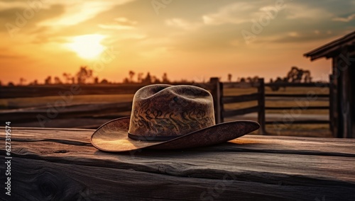 Fotografia Landscape with cowboy hat and farmland, country life concept