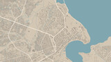 Dar es Salaam, Tanzania, map. Detailed map of Dar es Salaam city administrative area. Cityscape urban panorama. Outline map with buildings, water, forest.