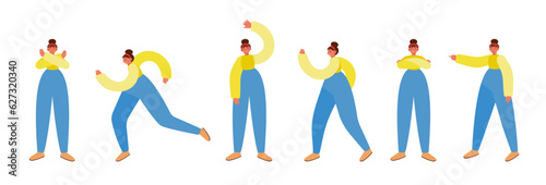 Set of female in 6 different standing poses, distorted proportions.
