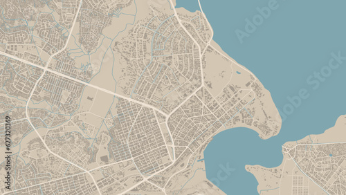 Dar es Salaam, Tanzania, map. Detailed map of Dar es Salaam city administrative area. Cityscape urban panorama. Outline map with buildings, water, forest.