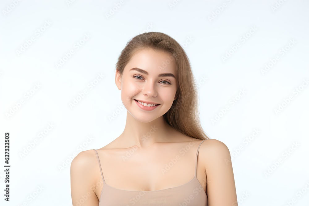 Portrait of a happy, confident, and healthy Caucasian woman with glowing skin and positivity. Generative AI Portrait of a happy, confident, and healthy Caucasian woman with glowing skin and positivity. Generative AI