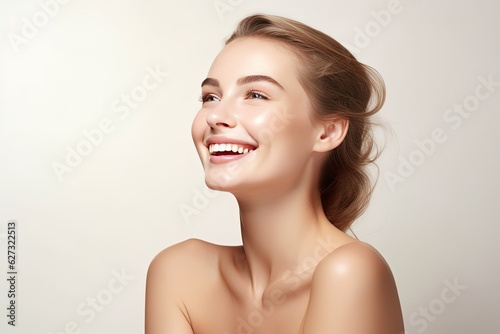 Photographie Portrait of a happy, confident, and healthy Caucasian woman with glowing skin and positivity