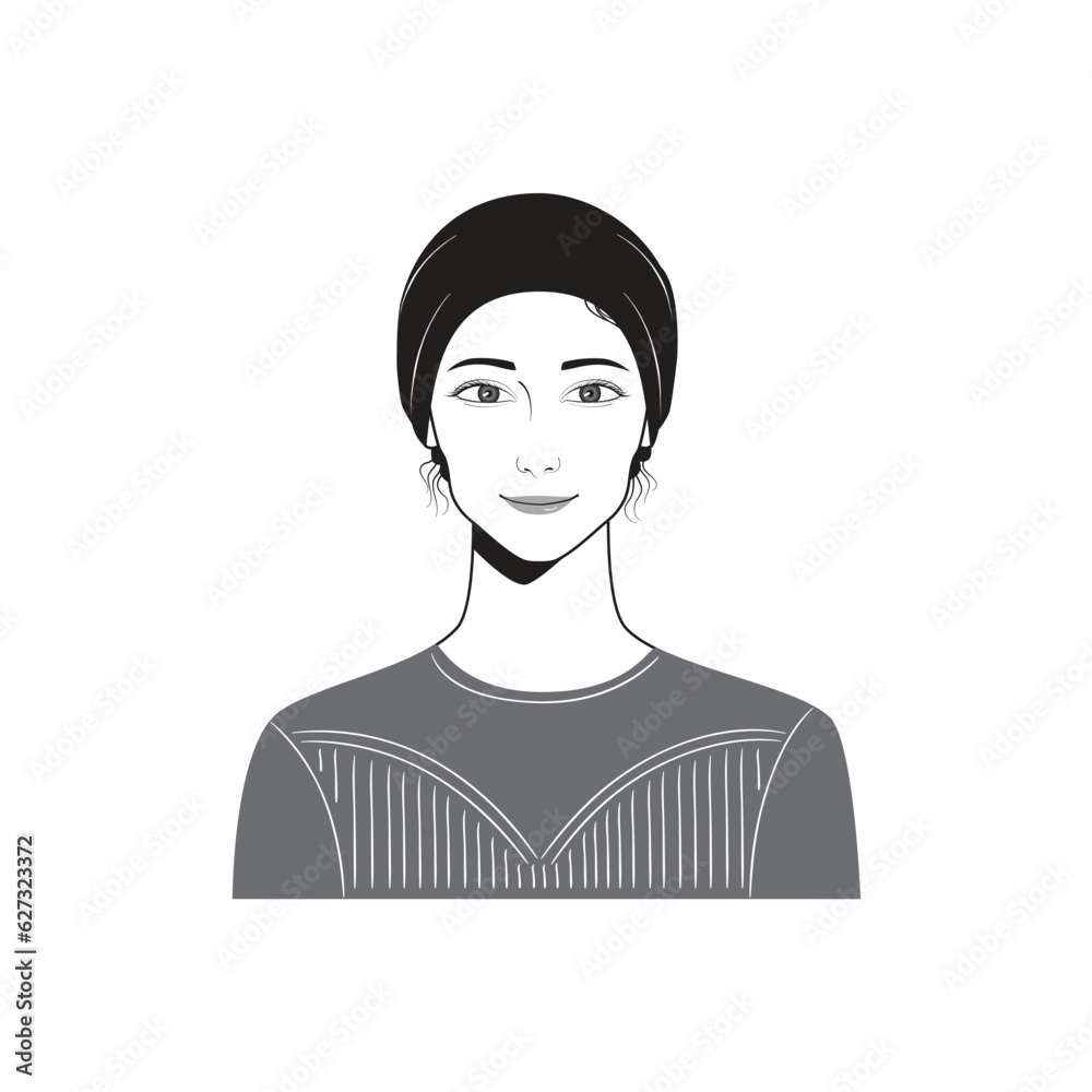 Woman-face avatar portraits vector illustration with a simple design in black and white style. You can use it for any project, and it's easy to edit color. Woman-face avatar portraits vector illustration with a simple design in black and white style. You can use it for any project, and it's easy to edit color.