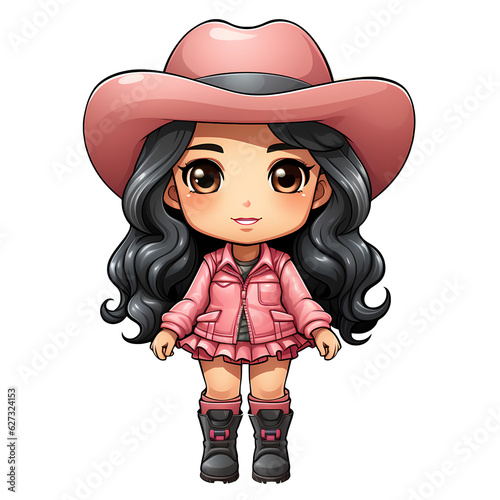 Kawaii Chibi Girl Cowboy Illustration photo