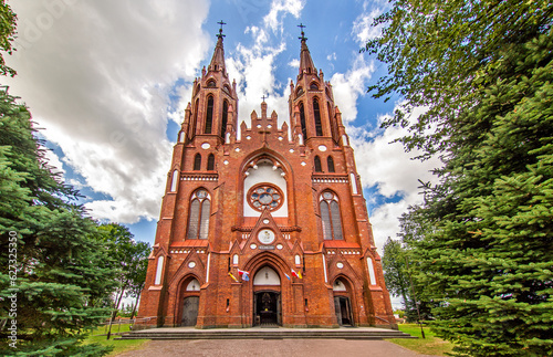 General view and architectural details in close-up and interior of the Catholic Church of Our Lady of the Angels built in 1914 in Lipsk, Podlasie, Poland.