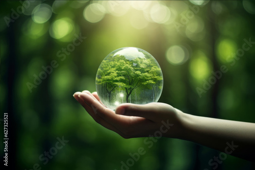 Hands Holding a Green Earth for Environmental Care, Environmental Stewardship
