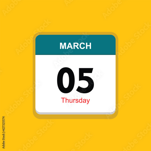 thursday 05 march icon with black background, calender icon