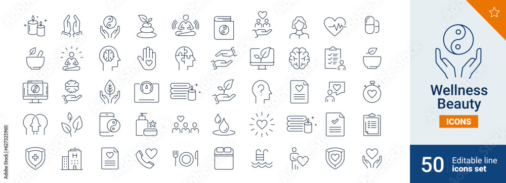 Wellness and beauty icons Pixel perfect. health, mental, activity,brain,... Wellness and beauty icons Pixel perfect. health, mental, activity,brain,...