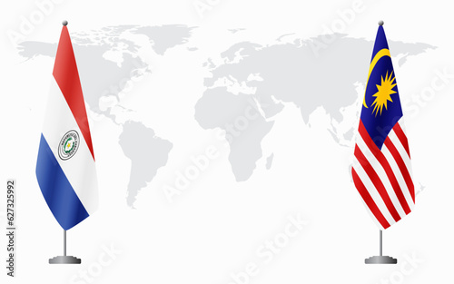 Paraguay and Malaysia flags for official meeting
