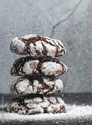 Chocolate crinkle cookies with powdered sugar