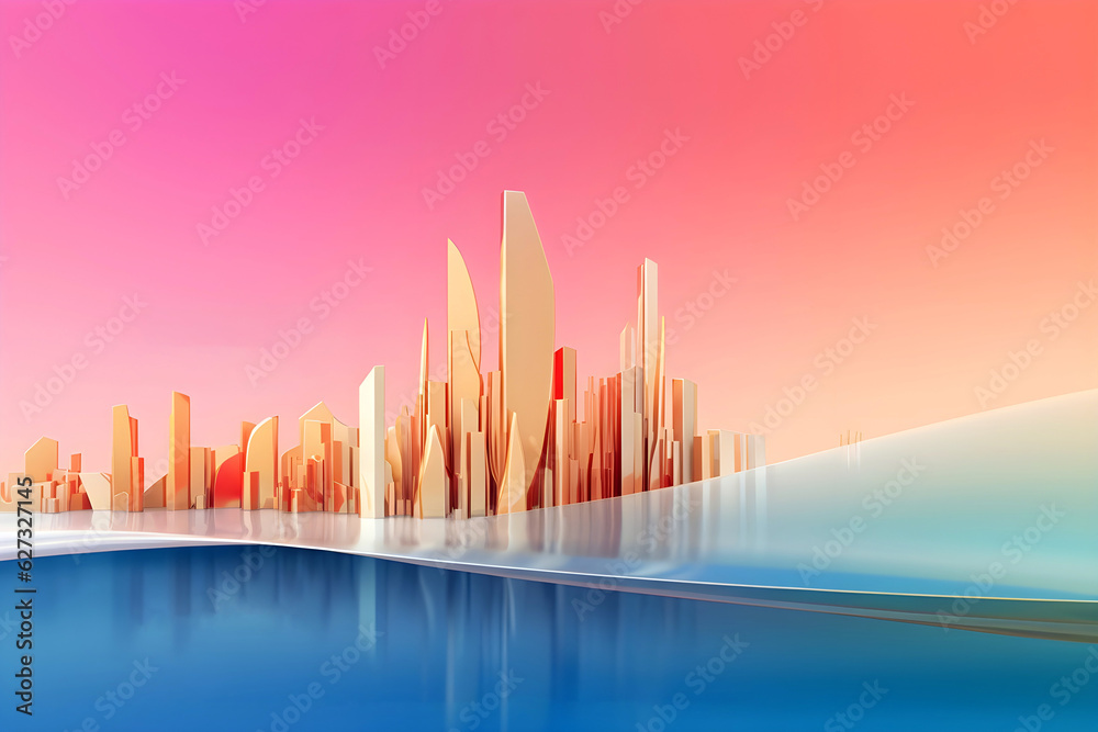 conceptual image of modern city , futuristic city illuminated with vibrant colors. Generative AI