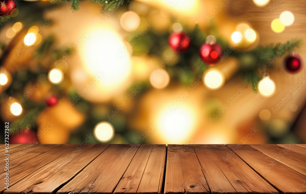 retro interior with xmas tree and wooden old table place retro interior with xmas tree and wooden old table place