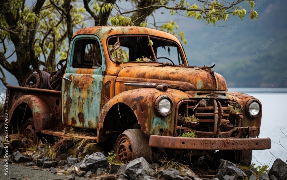 Fototapeta premium Old abandoned rusty truck.