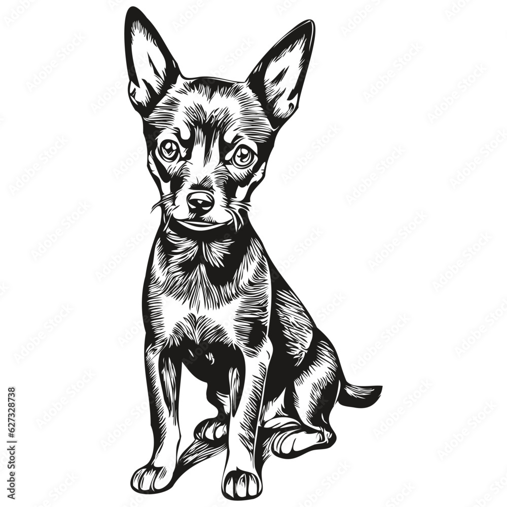 Miniature Pinscher dog logo vector black and white, vintage cute dog head engraved sketch drawing Miniature Pinscher dog logo vector black and white, vintage cute dog head engraved sketch drawing
