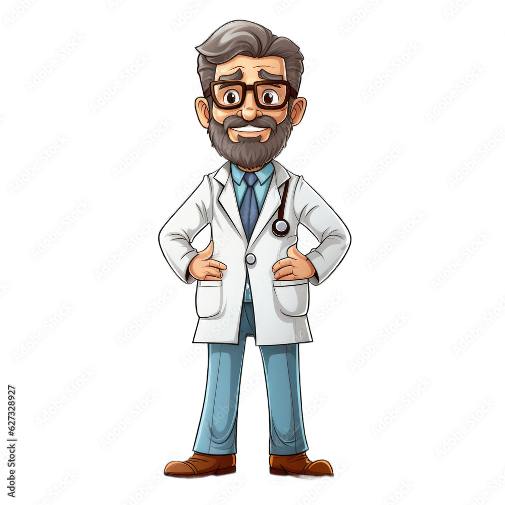 Doctor cartoon character isolated on transparent background. Generative AI