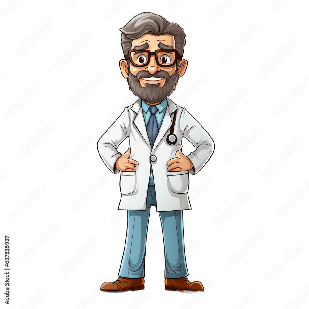 Doctor cartoon character isolated on transparent background. Generative AI Doctor cartoon character isolated on transparent background. Generative AI