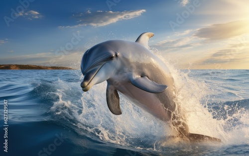 Dolphin jumping out of water.