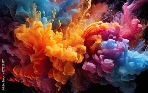 A colorful explode powder in the dark background.