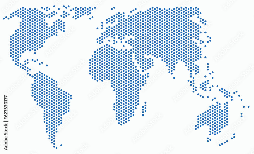 Obraz premium Hexagon shape world map on white background.