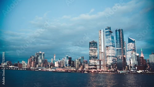 Wallpaper Mural Panoramic sunset view of Manhattan skyline from moving boat on the Hudson river, slow motion Torontodigital.ca