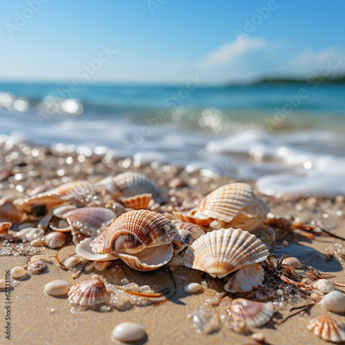 Seashells on the beach created with Generative AI technology