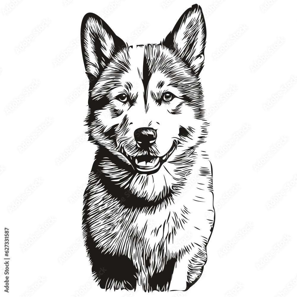 Akita dog pet silhouette, animal line illustration hand drawn black and white vector