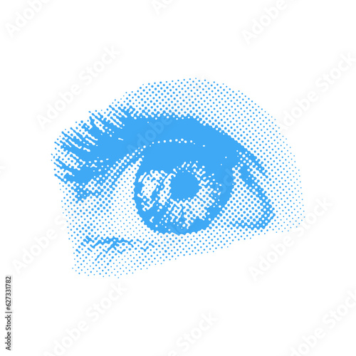 Color Halftone human eye isolated vector realistic illustation.