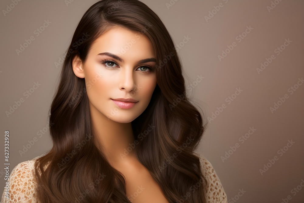 Fototapeta premium Beautiful long hair woman. Cosmetics beauty model. AI generative image