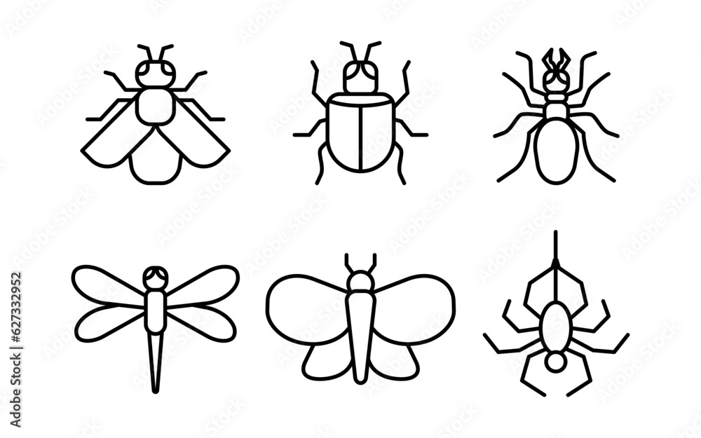 A collection of simple insect line icons. Insect line art design. Suitable design elements for web and mobile apps