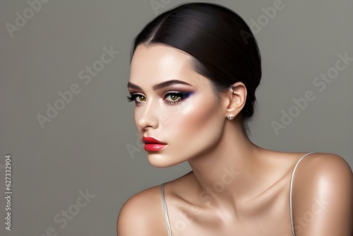 Glamorous young fashion woman posing. Cosmetics model. Makeup girl. AI generative image