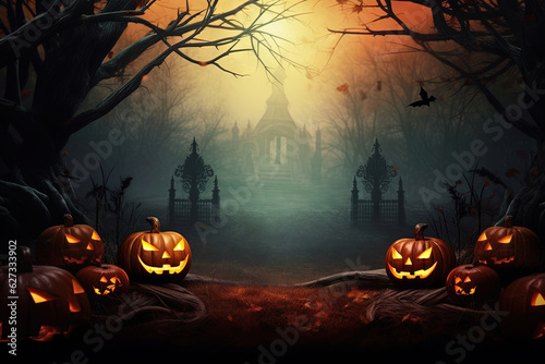 Halloween Spooky Nighttime Scene  Generative AI 