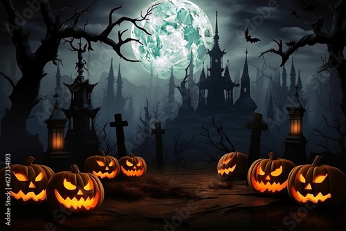 Halloween Spooky Nighttime Scene (Generative AI)