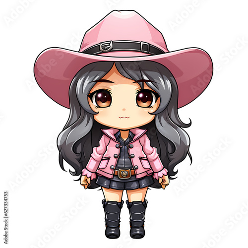 Kawaii Chibi Girl Cowboy Illustration photo